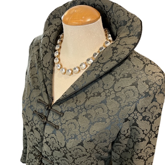 SHANGHAI SOHO Long Brocade Jacket Size Large Green Gorgeous Fabric - Picture 3 of 11